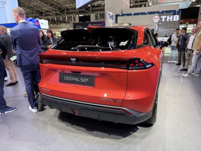 Rear of a modern SUV with sleek taillights and bumper design.
