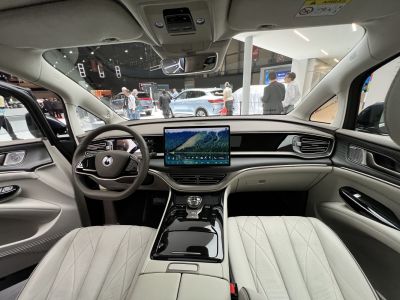 Digital dashboard with central touchscreen display in luxury car interior