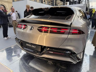 Sleek rear design with distinctive horizontal LED tail lights and sporty spoiler