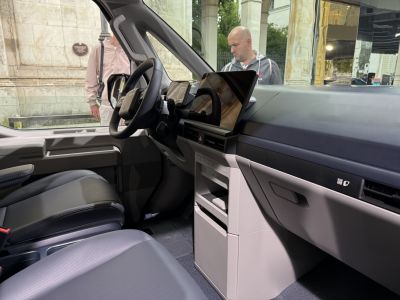 Modern vehicle interior with digital dashboard and touchscreen display