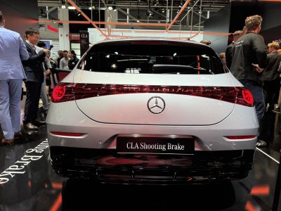 Rear view with LED tail lights and hatchback design