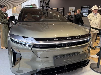 Front design with slim LED headlights and Lucid branding