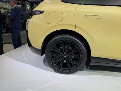 Rear wheel and fuel cap of a modern electric vehicle