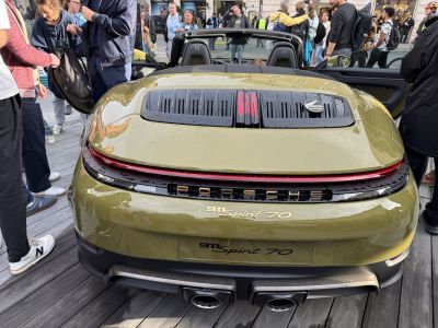 Rear view of a 2024 sports convertible with Spirit 70 edition badge and dual exhausts