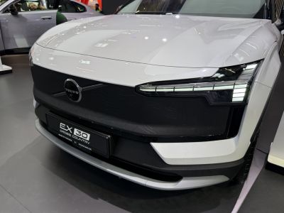 Close-up of the front fascia with LED headlights and sleek front design