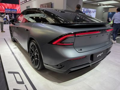 Rear angle with LED tail lights and sleek aerodynamic design