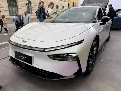 Close-up of aerodynamic front with sleek slim LED headlights