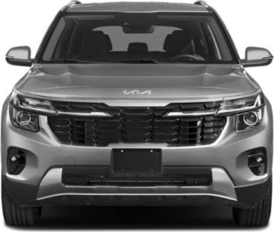 Front view showing bold grille with integrated LED headlights on compact SUV.