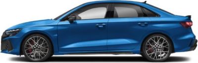 Sleek blue sedan side profile with sporty alloy wheels
