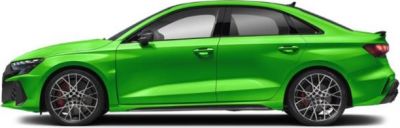 Green RS3 Sportback side view with sleek design and alloy wheels