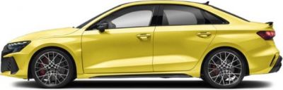 Yellow sedan side profile with sporty alloy wheels