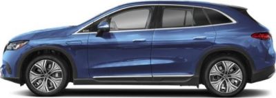 Side view of a sleek blue electric SUV with aerodynamic design and modern alloy wheels