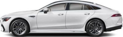 Side profile of sleek white luxury sporty sedan with modern rims