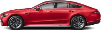 Side profile of a red luxury sports sedan with sporty wheels