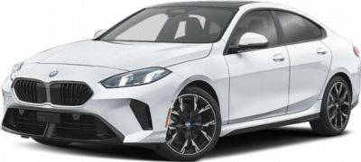 White compact luxury sedan with sporty grille and sleek headlights