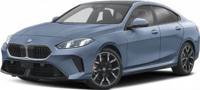 Front and side view of sleek sporty coupe with dynamic grille and sharp headlights