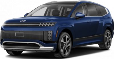 Blue electric SUV with modern front grille and aerodynamic design