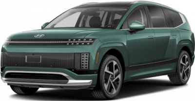 Futuristic front and side view of modern large electric SUV with LED matrix lights