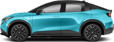 Electric hatchback with aerodynamic body, flush handles, and black roof contrast.
