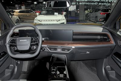 Modern dashboard and multifunctional steering wheel with digital displays