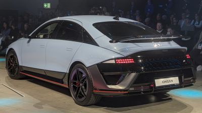 Rear and side view highlighting LED tail lights and aerodynamic shape