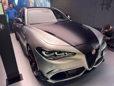 Matte black hood with vents and aggressive LED headlights