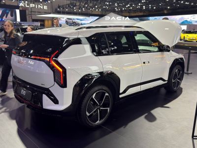 Rear and side view of a modern electric SUV with LED tail lights and sleek styling