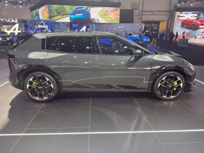 Side profile of hatchback with distinctive alloy wheels