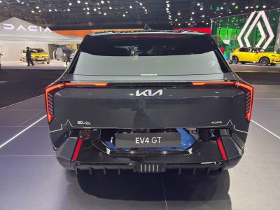 Rear view of hatchback with distinctive LED taillights and bold rear design