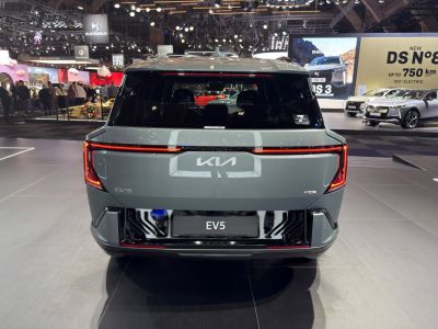 Rear view with continuous LED taillights of modern electric SUV