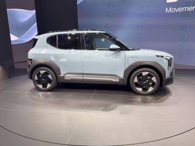 Modern compact electric SUV side profile with distinctive wheels