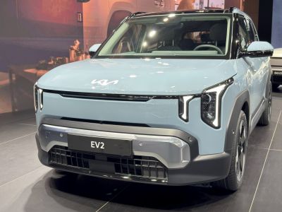 Front view with unique LED headlights and streamlined bumper design