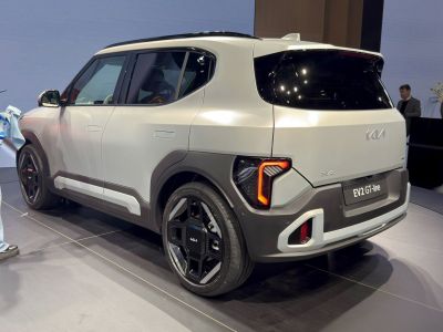 Rear side view of electric SUV with LED taillights and alloy wheels