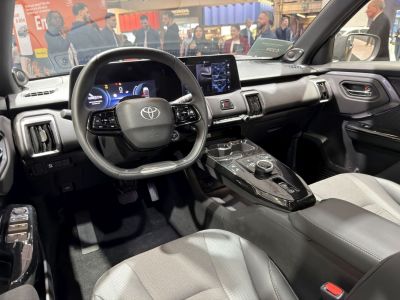 Modern car interior with digital dashboard and touchscreen infotainment