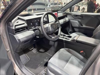 Modern car interior with digital dashboard and touchscreen display