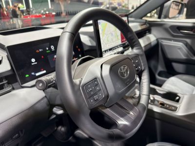 Modern steering wheel with digital dashboard and touchscreen display