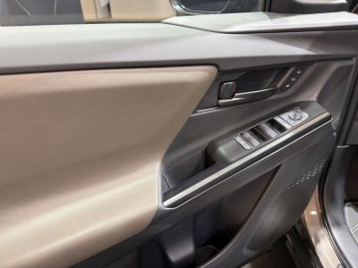 Car door panel with window controls and seat memory buttons