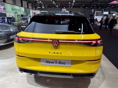 Yellow rear view with LED taillights and VW logo