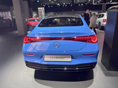 Rear LED taillights and sporty bumper of luxury saloon