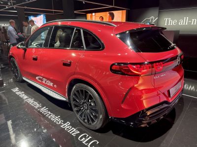 Sleek red SUV rear with LED lights and black alloy wheels