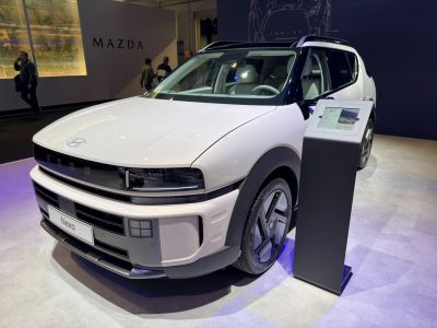 Futuristic front grille and sleek LED headlights on a modern SUV
