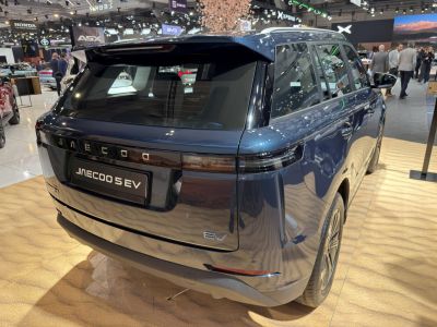 Electric SUV rear view with sleek taillights and aerodynamic design