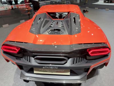 Rear view with carbon fiber engine cover and LED taillights