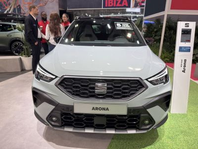 Front view with hexagonal grille and sharp headlights