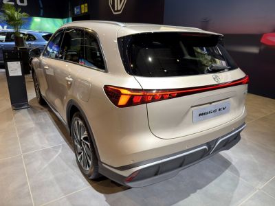 Rear of electric SUV with LED tail lights and aerodynamic features