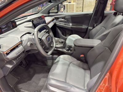 Digital dashboard and leather seats in modern EV interior