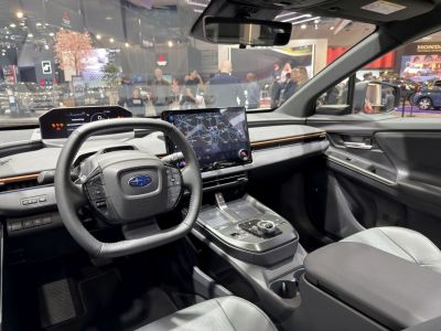 Modern car interior with digital dashboard and navigation screen