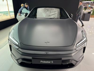 Front view featuring sleek hood and distinctive LED headlights