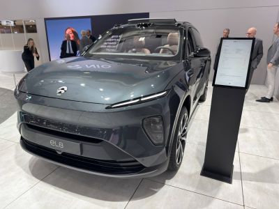 Front view with slim LED headlights and aerodynamic design