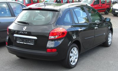 Rear and side view of compact hatchback with distinct tail lights